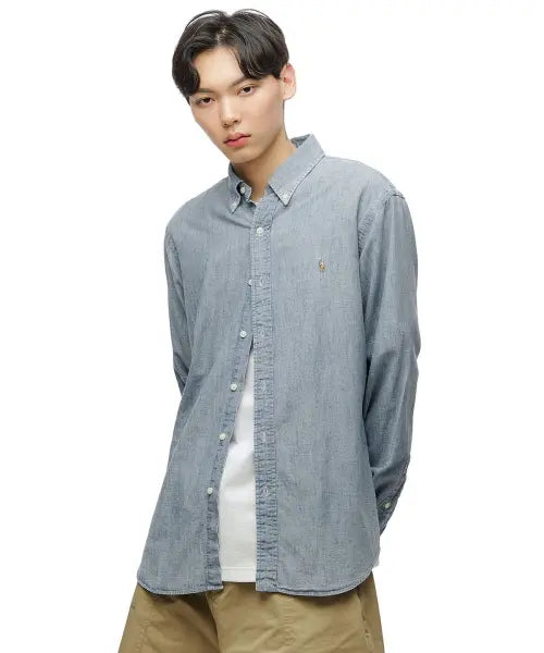 [POLO RALPH LAUREN] CUBDPPCS-LONG SLEEVE-SPORT SHIRT CHAMBRAY-LIGHT/PASTEL BLUE-450 / 커스텀핏 샴브레이 셔츠-라이트 블루