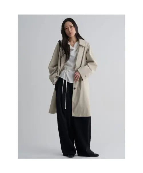 [8SECONDS] Volume Silhouette Long Trench Coat Beige / 볼륨 실루엣 롱 트렌치 코트  베이지