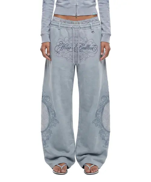 [BADBLOOD] H.B.B. Royal Lace Rhinestone Lightweight Jogger Pants - Blue / H.B.B. 로얄 레이스 라인스톤 라이트웨이트 조거 팬츠 - 블루