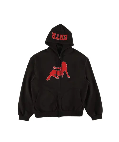 [ERTR] Thumbs Up Girl Boucle Zip-Up Hoodie / Thumbs Up Girl Boucle Hoodie Zip Up Black