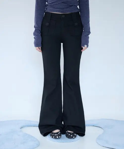 [MIRECO] BUTTON POCKET BOOTCUT PT BLACK