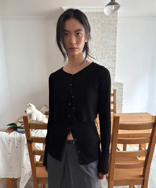 [DIAGONAL] TWIN LAYER KNIT TOP (black)