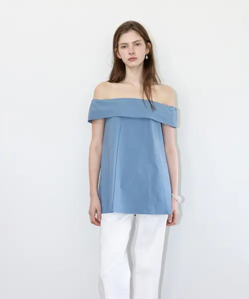 [THE LILLE] Ruffle Shoulder Blouse_Blue
