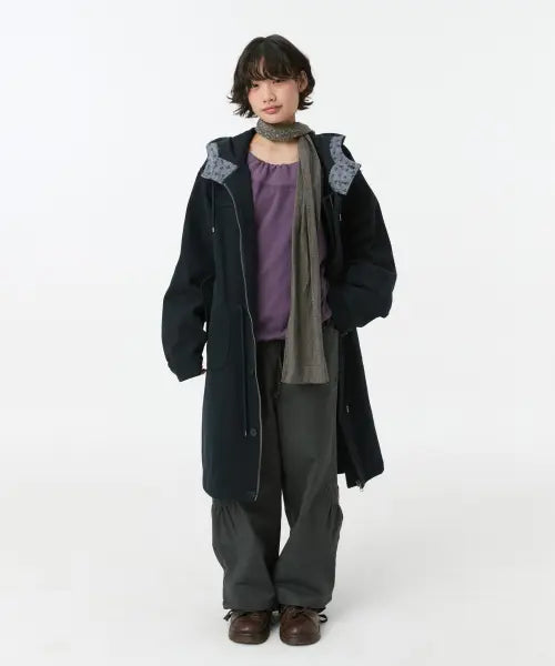 [OHESHIO] VINTAGE FLORAL HOODED JACKET, NAVY