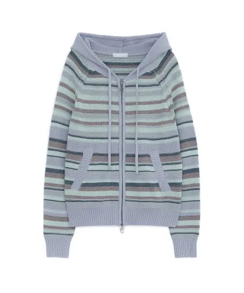 [HUG YOUR SKIN] Candy stripe knit hoodie zip-up (Sky Blue) / 캔디 스트라이프 니트 후드집업 (스카이 블루)