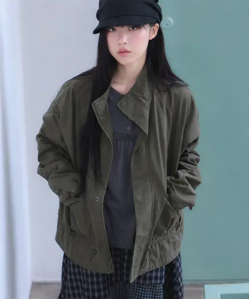 [SOME PLACE] Vintage-washed multi-pocket standard utility oversized field jacket - 3 colors / 빈티지 워싱 멀티 포켓 스탠다드 유틸리티 오버핏 야상 베이직 코튼 자켓 [카키]