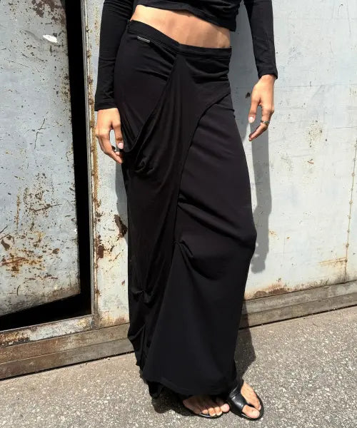 [ROCKCAKE] Draped Maxi Skirt - Black