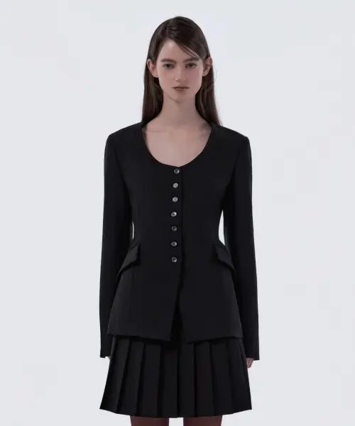 [MAU SOLEUM] Emma Round Neck Jacket - Black