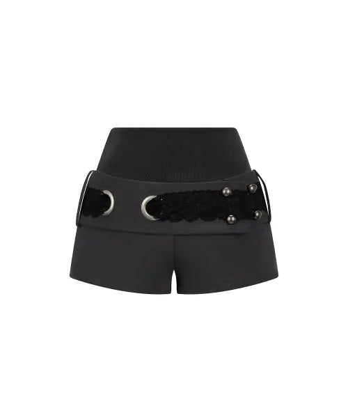 [ILLIO] Charcoal Lace Belted Shorts / [빛오 x 일리오] Charcoal Lace Belted Shorts