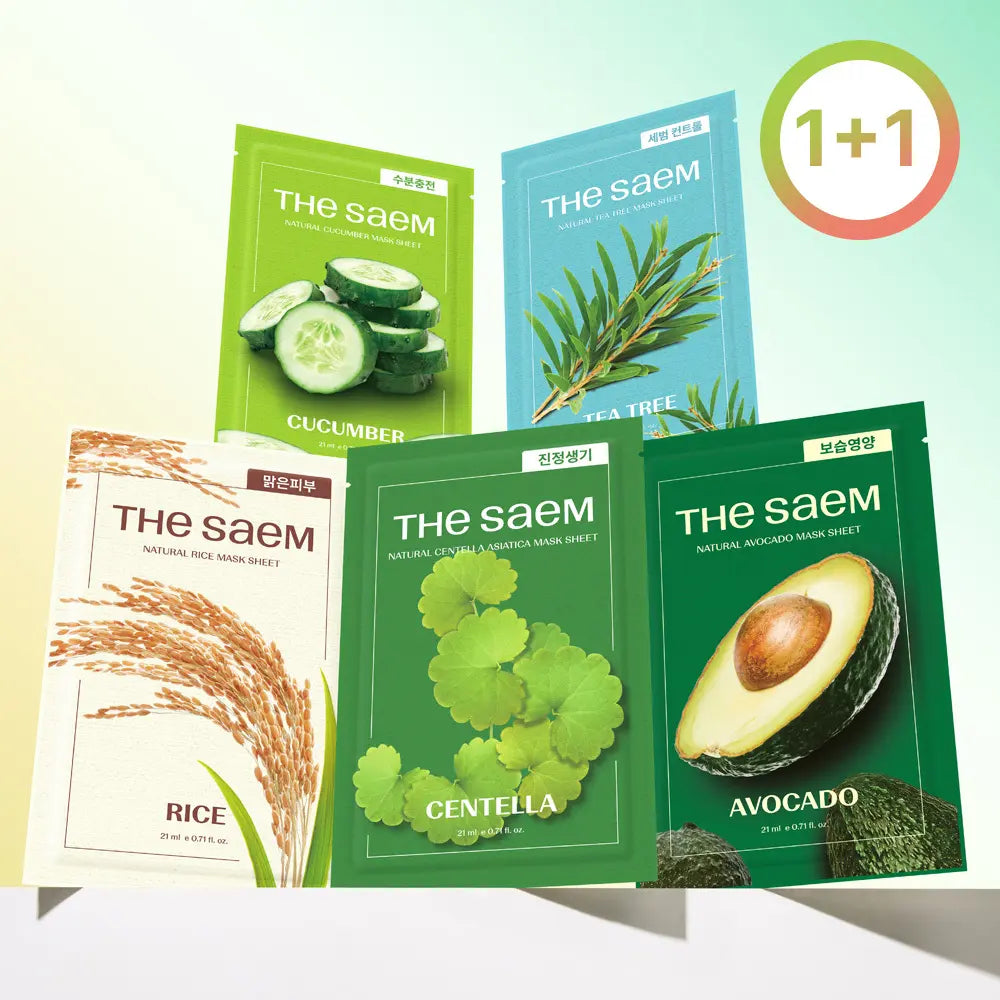 [thesaem] The Saem Natural Mask Pack (Choose 1 of 5 types: Centella Asiatica, Cucumber, Rice, Avocado, Tea Tree) / [1+1]더샘 내추럴 마스크팩 1매 (병풀/오이/쌀/아보카도/티트리 5종 택 1)