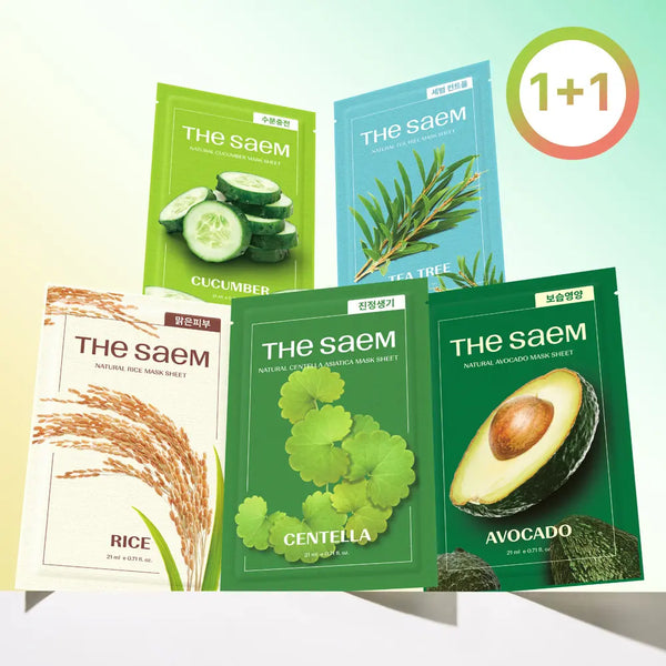 [thesaem] The Saem Natural Mask Pack (Choose 1 of 5 types: Centella Asiatica, Cucumber, Rice, Avocado, Tea Tree) / [1+1]더샘 내추럴 마스크팩 1매 (병풀/오이/쌀/아보카도/티트리 5종 택 1)
