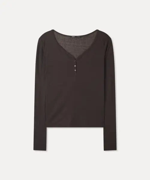 [MIXXO] Sheer Button-Up Long Sleeve T-Shirt_MIWLWG901A / 시스루 버튼업 긴팔 티셔츠_MIWLWG901A