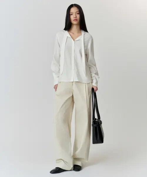 [MUSINSA STANDARD WOMAN] WOMENS WASHED COTTON DEEP TUCK WIDE PANTS [CREAM] / 우먼즈 워시드 코튼 딥 턱 와이드 팬츠 [크림]