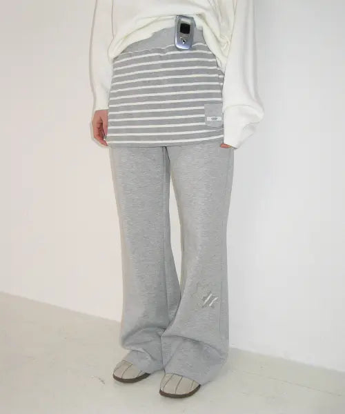 [RONRON] MINI POCKET STRIPE LAYERED PANTSKIRT GREY
