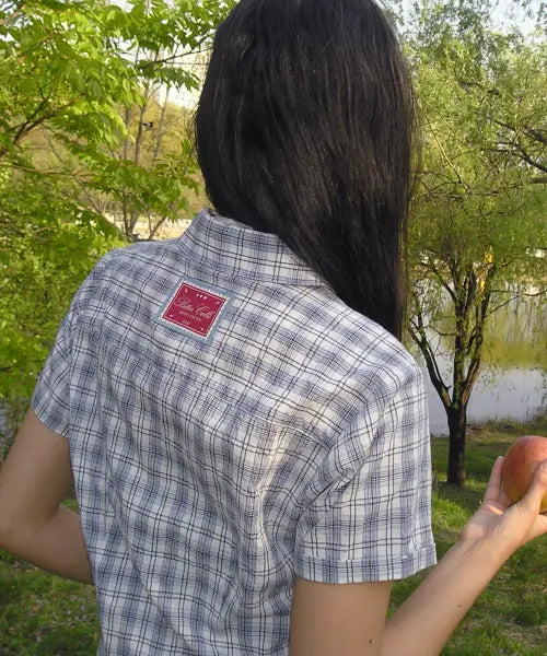 [BITTERCELLS] Elodie Half Check Shirt-Blue / 엘로디 하프 체크 셔츠-블루