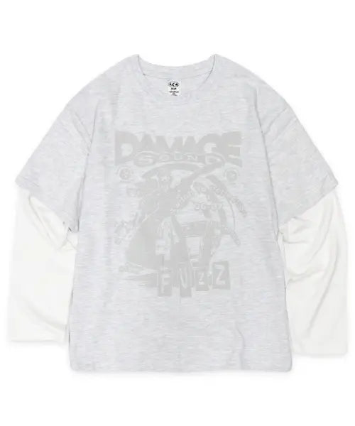 [DEFYCLUBROBBERS] FUZZ Layered Long Sleeve White Melange / FUZZ 레이어드 롱슬리브 화이트 메란지