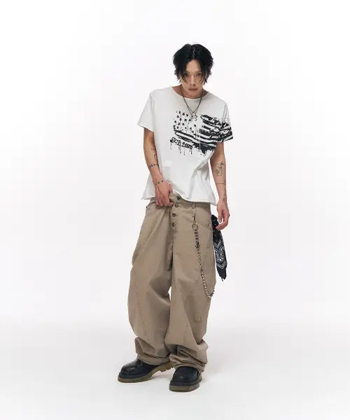[SCHISM INDUCING] GRAFFITI CROPPED T SHIRT WHITE