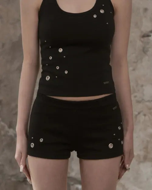 [KHAKIPOINT] Eyelet Mini Shorts (black)