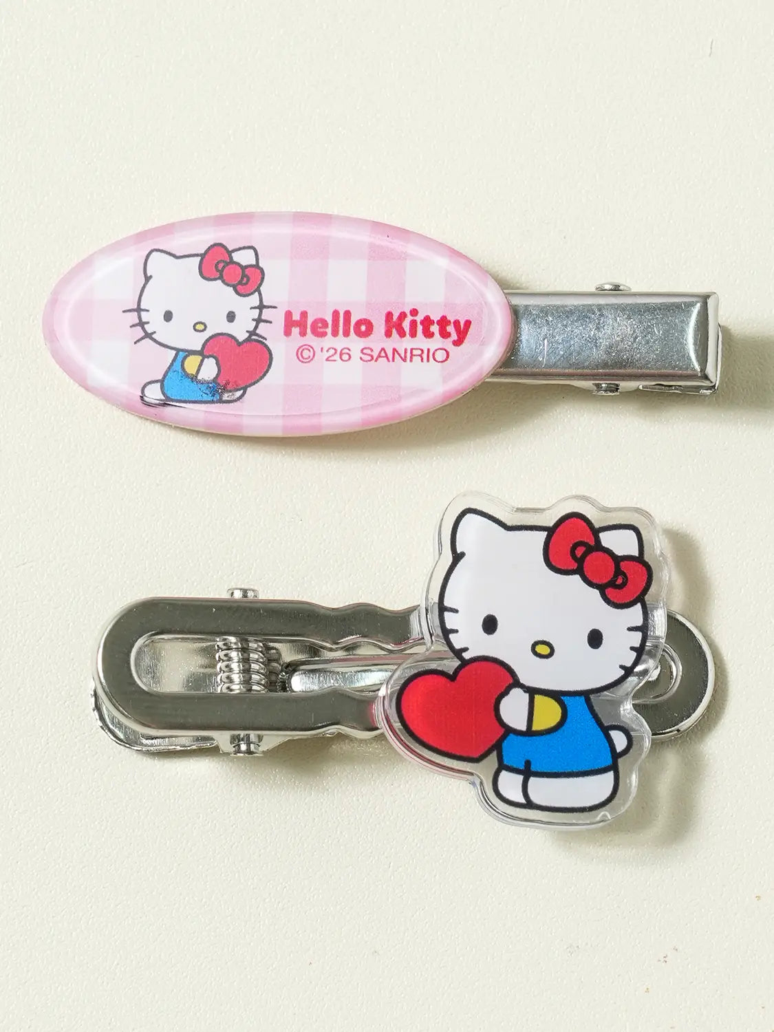 [DAISO] Hello Kitty Check Silver Hair Clip (2 pcs) / 헬로키티 체크 실버 헤어 클립 2개입