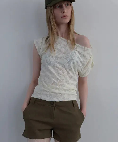 [UUNE SCENE] Jacquard Cowl-Neck Top_Ivory