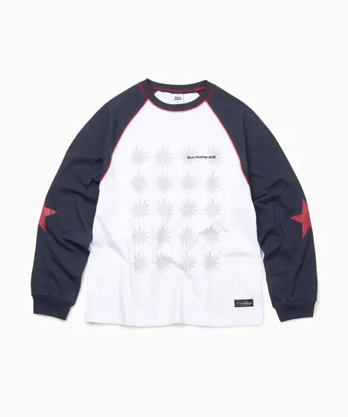 [FREEMARIO] Sunburn Raglan Long Sleeve [White/Navy] / 썬번 레글런 롱슬리브 [화이트/네이비]