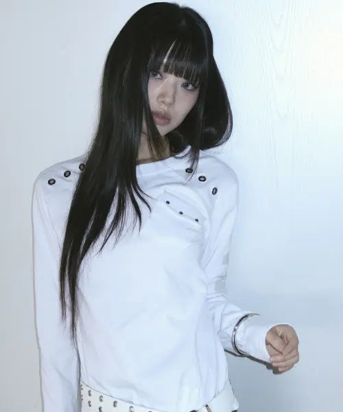 [UNTITLED SEOUL] UNTITLED RIVET POCKET LONG SLEEVE WHITE / 언타이틀 리벳 포켓 롱슬리브 화이트