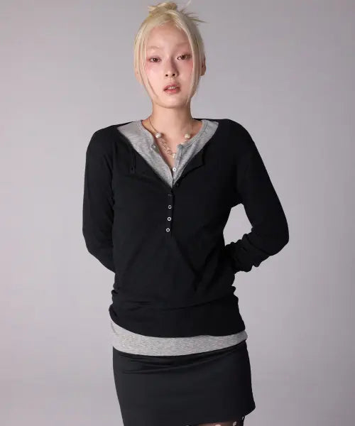 [YOUHEE] ESSENTIAL LOOSE FIT BUTTON LONG SLEEVE_BLACK