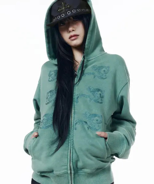 [AAKAM] Napoleon Corded Zip-Up Hoodie (Teal)