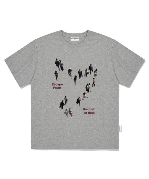 [ESCAPEFROM] Rush of Time Print Oversized Short-Sleeve T-shirt Grey / 러쉬 오브 타임 프린트 오버핏 반팔티 그레이