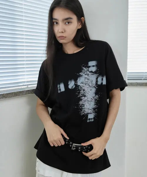 [RENSE] Oversized Logo Graphic Tee Black