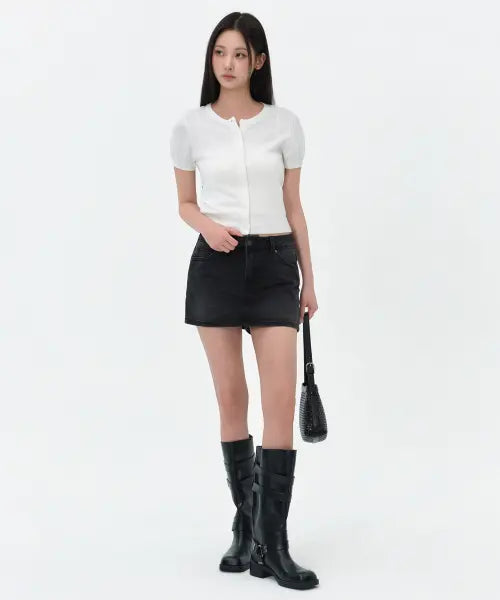 [MUSINSA STANDARD WOMAN] Women's Essential Round Neck Short Sleeve Cardigan [Ivory] / 우먼즈 에센셜 라운드 넥 반소매 가디건 [아이보리]