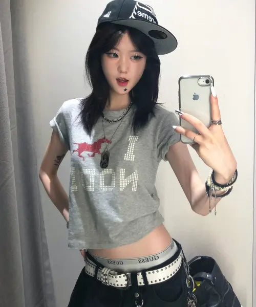 [NODI] System Error Horse crop Tee melange gray