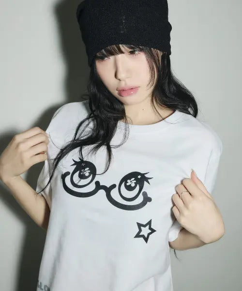 [SLEEKGLOW] POP EYES T-Shirt [White] / 팝 아이즈 티셔츠[화이트]