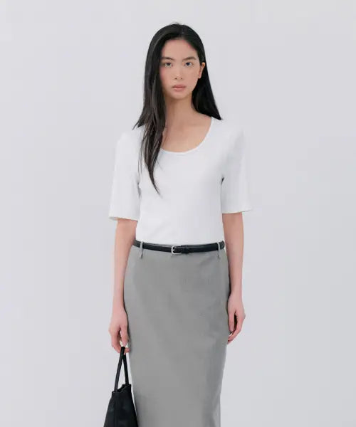 [NOTIA] U-NECK SLIM FIT T-SHIRTS - WHITE