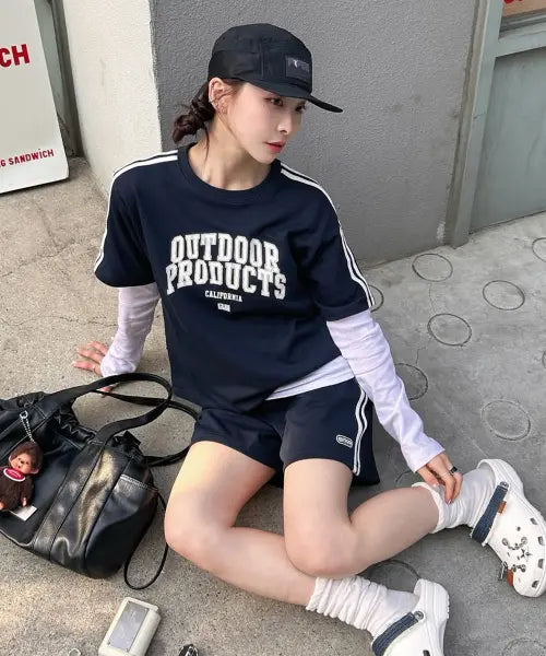 [OUTDOOR PRODUCTS] Women's Arch Logo Track T-Shirt (Navy) / 여성 아치로고 트랙 티셔츠 (네이비)