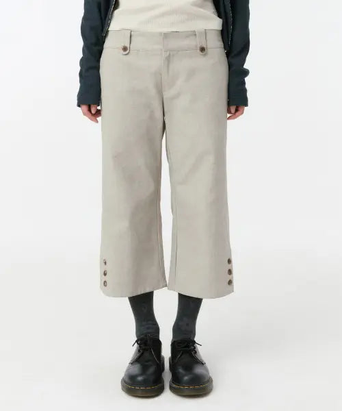 [OHESHIO] VINTAGE DOT BUTTON CAPRI PANTS, BEIGE