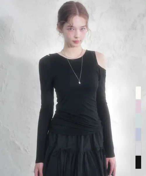 [VIVACIOUS] Marel See-through Unbalance Tee_6Colors / 마렐 시스루 언밸런스 티_6Colors