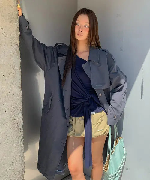 [CRANK] BELTED LONG TRENCH COAT_CHARCOAL / 벨티드 롱 트렌치 코트_차콜