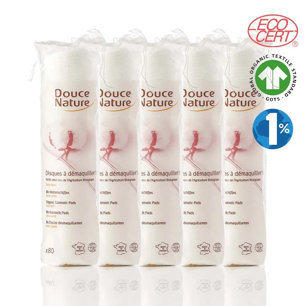 [Douce Nature] Doux Nature Organic 100% Cotton Round Cotton Pads (80 pads x 5 packs) / 두스나뚜르 유기농 순면 100% 원형 화장솜 80매 x5개