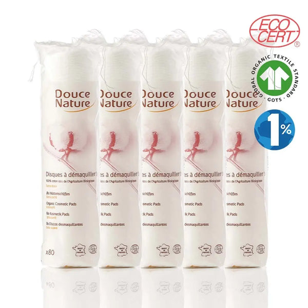 [Douce Nature] Doux Nature Organic 100% Cotton Round Cotton Pads (80 pads x 5 packs) / 두스나뚜르 유기농 순면 100% 원형 화장솜 80매 x5개