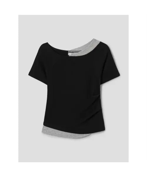 [8SECONDS] Asymmetrical Color-Block Jersey Top - Black / 언발란스 배색 저지탑  블랙