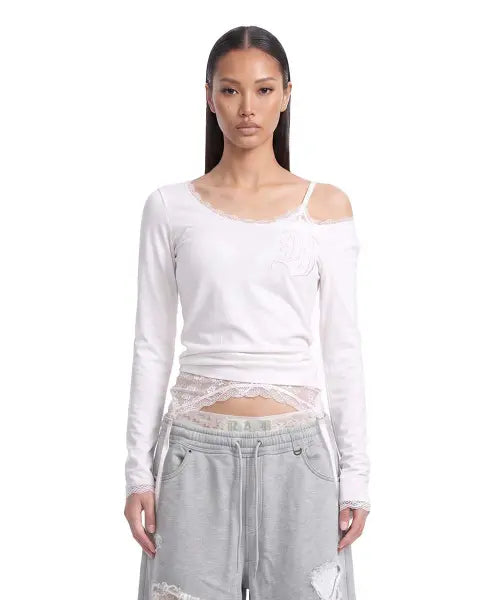 [BADBLOOD] Lace Layered Loose-Fit Long Sleeve - White / 레이스 레이어드 루즈핏 롱슬리브 - 화이트
