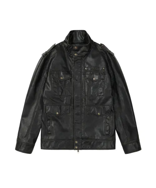 [AAKAM] Utility Leather Field Jacket (Black)