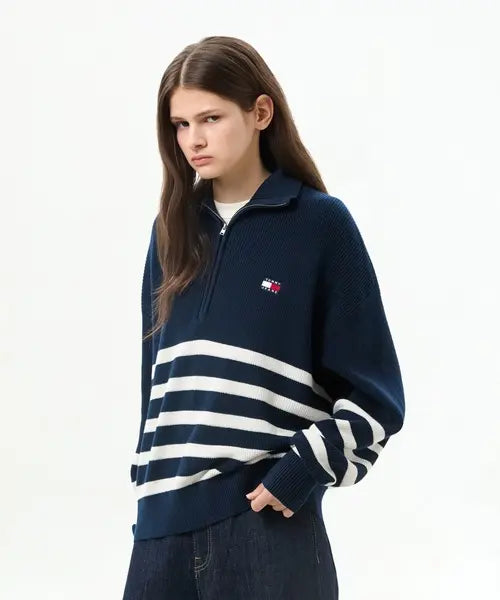 [TOMMY JEANS] TOMMY JEANS / 스트라이프 쿼터 집업 스웨터 (T32G6KTO33TWT10A9)