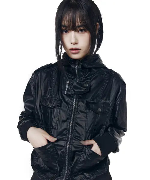 [AAKAM] Coated Pocket Hooded Jacket (Black)