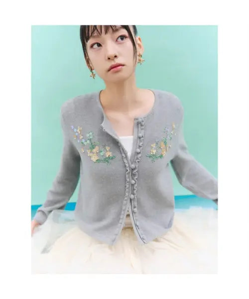 [8SECONDS] MINJUKIM Beaded Long Sleeve Cardigan Grey / [민주킴] 비즈장식 긴소매 카디건  그레이