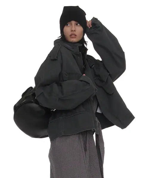 [PARTIMENTO WOMEN] WASHED CROP M65 FIELD JACKET_CHARCOAL / 워시드 크롭 M65 필드 자켓_차콜