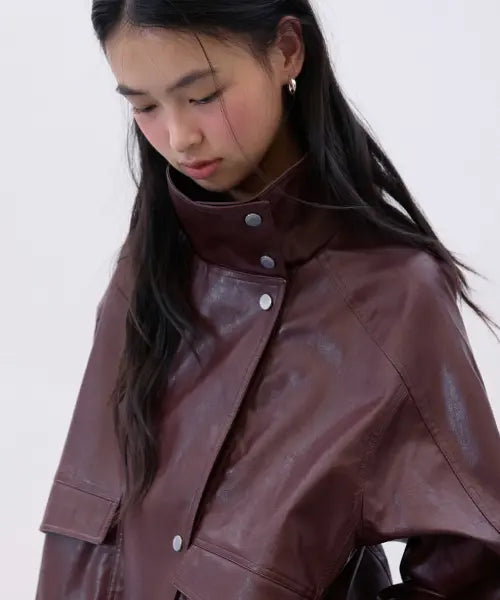 [MICHIKO LONDON KOSHINO] High-Neck Quilted Leather Blouson Vintage wine / 하이넥 퀼팅 레더 블루종 빈티지 와인