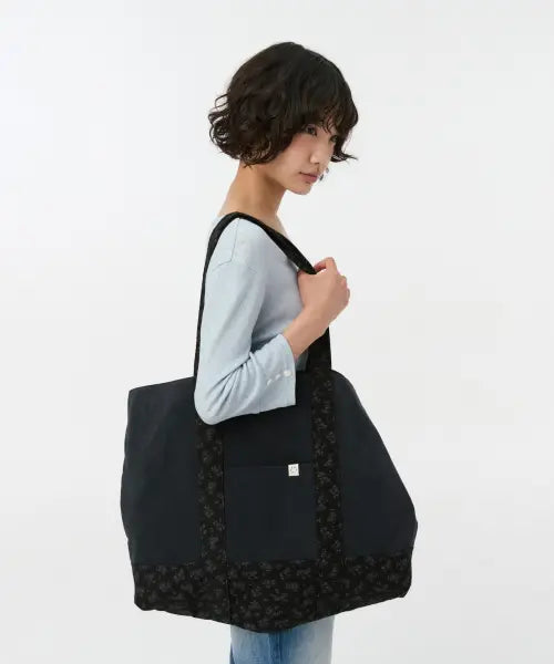 [OHESHIO] VINTAGE FLORAL TOTE BAG, BLACK