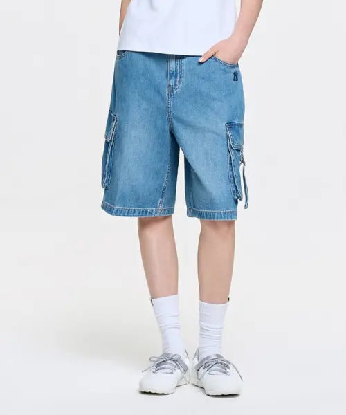 [MLB] Women's Vintage Slub Cargo Denim Shorts (Indigo) / 여성 바시티 빈티지 슬럽 카고 6부 데님 반바지 NY (Indigo)